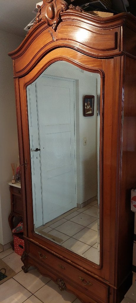 antieke/vintage kleerkast in massief mahonie, Antiek en Kunst, Ophalen