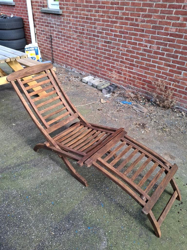 Teak houten deckchair, Tuin en Terras, Ligbedden, Ophalen, Zo goed als nieuw, Hout, Inklapbaar