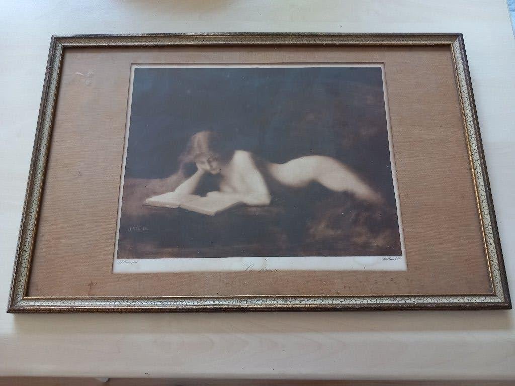 heliogravure 'La liseuse' JJ Henners, Antiek en Kunst, Ingelijst, Overige technieken, Portret, Ophalen of Verzenden
