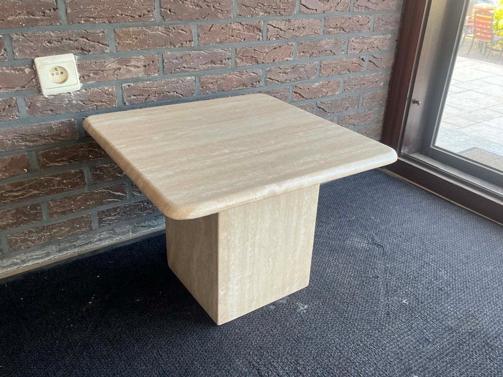 Table d'appoint en travertin 50x50x37, Antiquités & Art, Enlèvement ou Envoi
