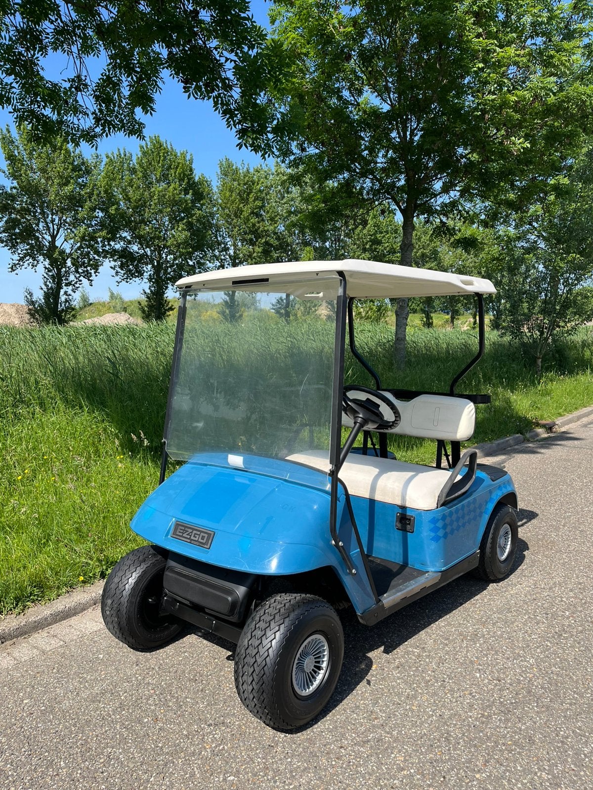 Electrische golfkar met splinternieuwe batterijen, Sport en Fitness, Golf, Ophalen, Zo goed als nieuw, Golfkar