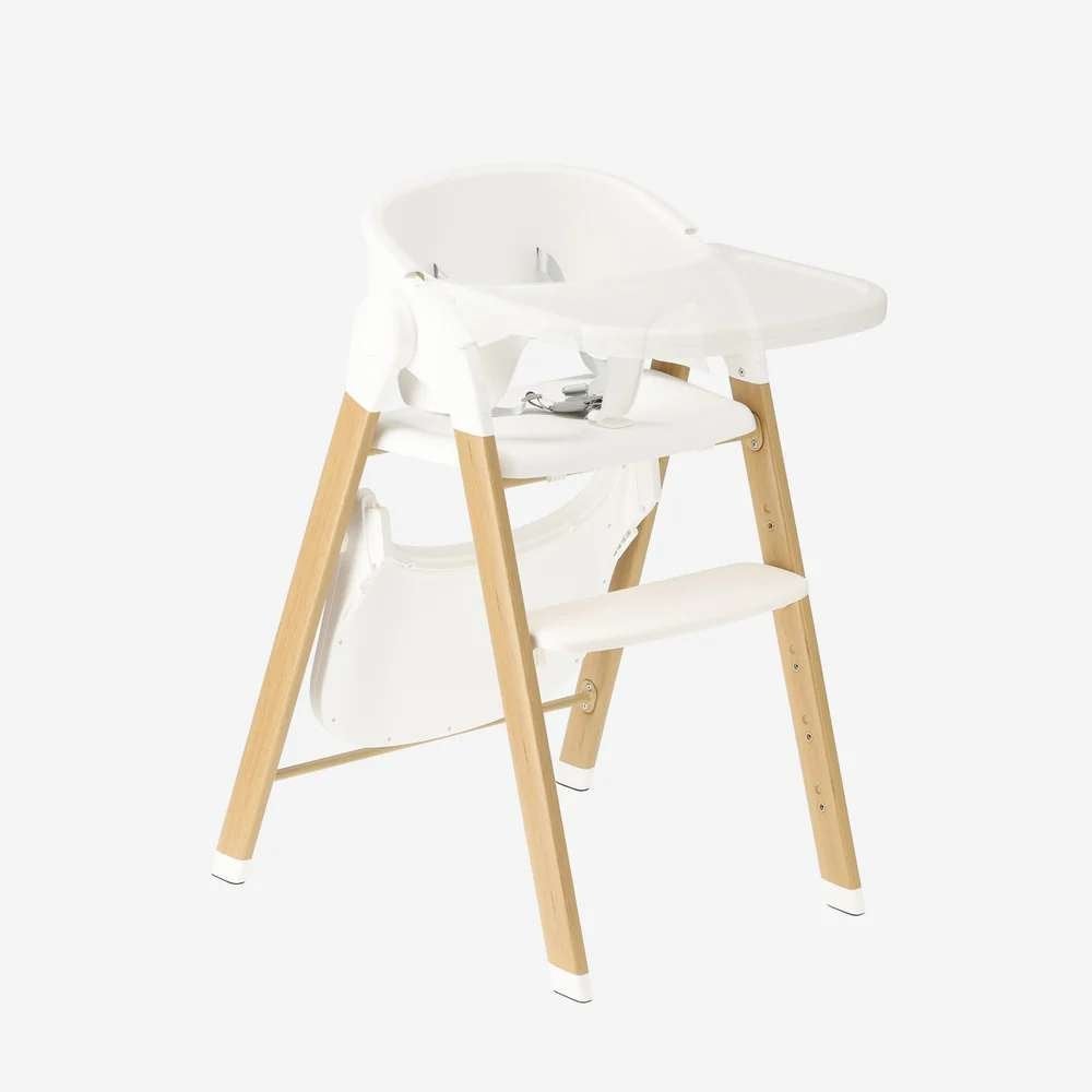 Deryan Luxe Kinderstoel - Inklapbaar - Wit/Houtlook, Enlèvement ou Envoi, Comme neuf, Chaise pliante, Plateau amovible