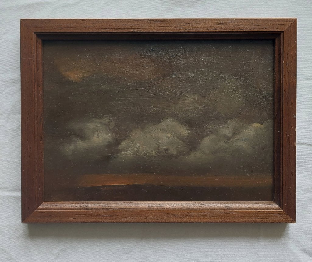 Schilderijtje van Wolkenlucht bij Zonsondergang - Olieverf, Antiek en Kunst, Paneel, Ophalen of Verzenden, Gedateerd, Landschap