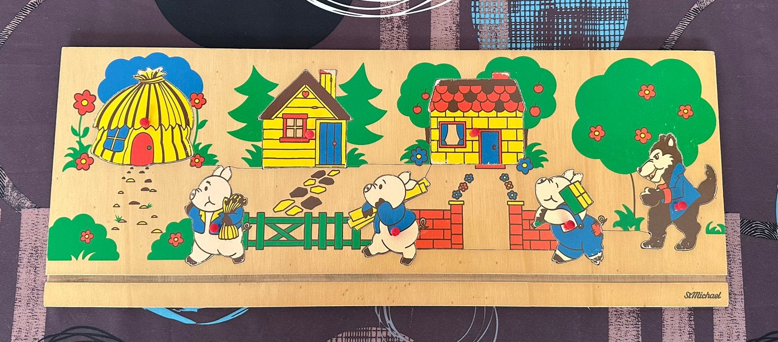 Houten legpuzzel wolf en de drie biggetjes, Ophalen of Verzenden, Zo goed als nieuw
