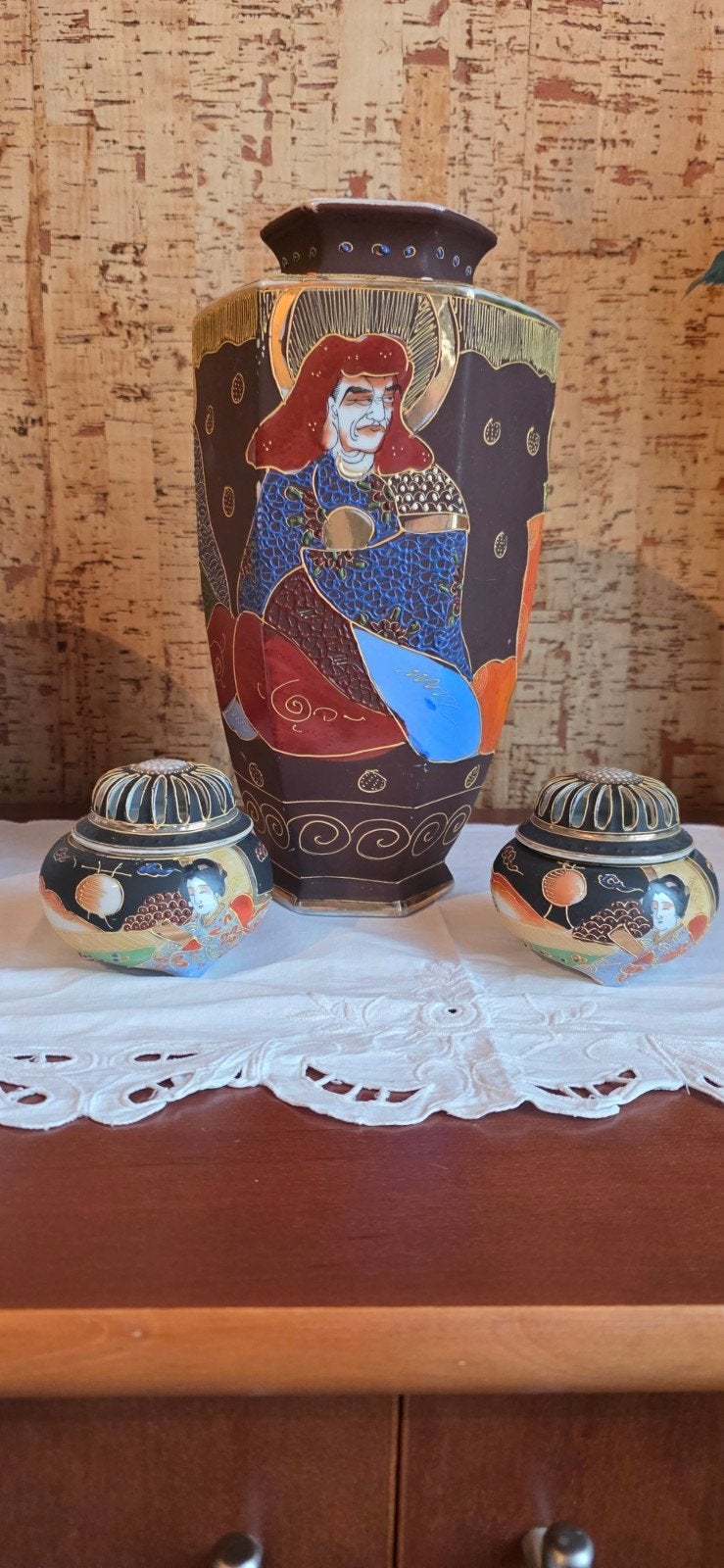 vase satsuma + 2 pots d'encens en pot-pourri, Enlèvement ou Envoi