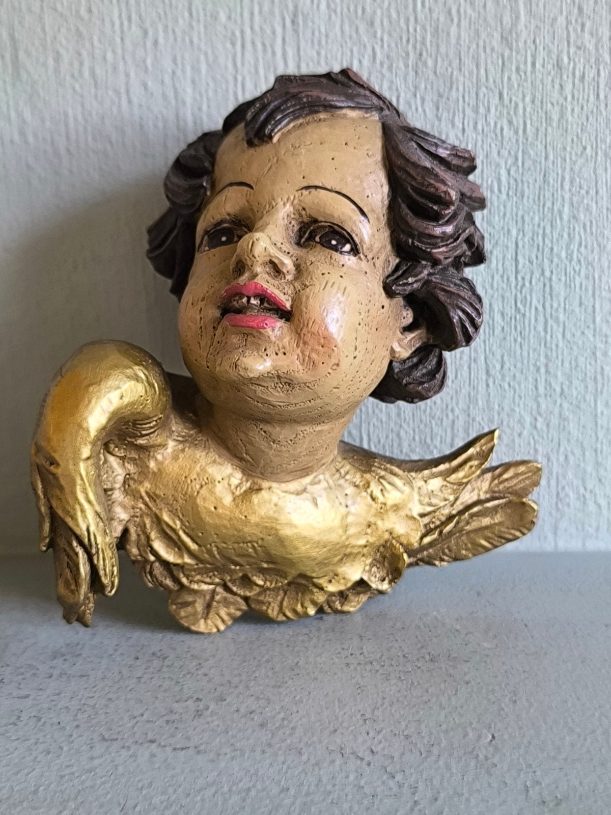 Grote sculptuur engelenhoofd, Antiek en Kunst, Ophalen of Verzenden, Gips, Wanddecoratie