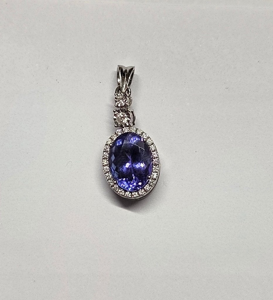 Pendentif or blanc 18k diamant et tanzanite, Bijoux, Sacs & Beauté, Neuf, Enlèvement ou Envoi, Or, Avec pierre précieuse