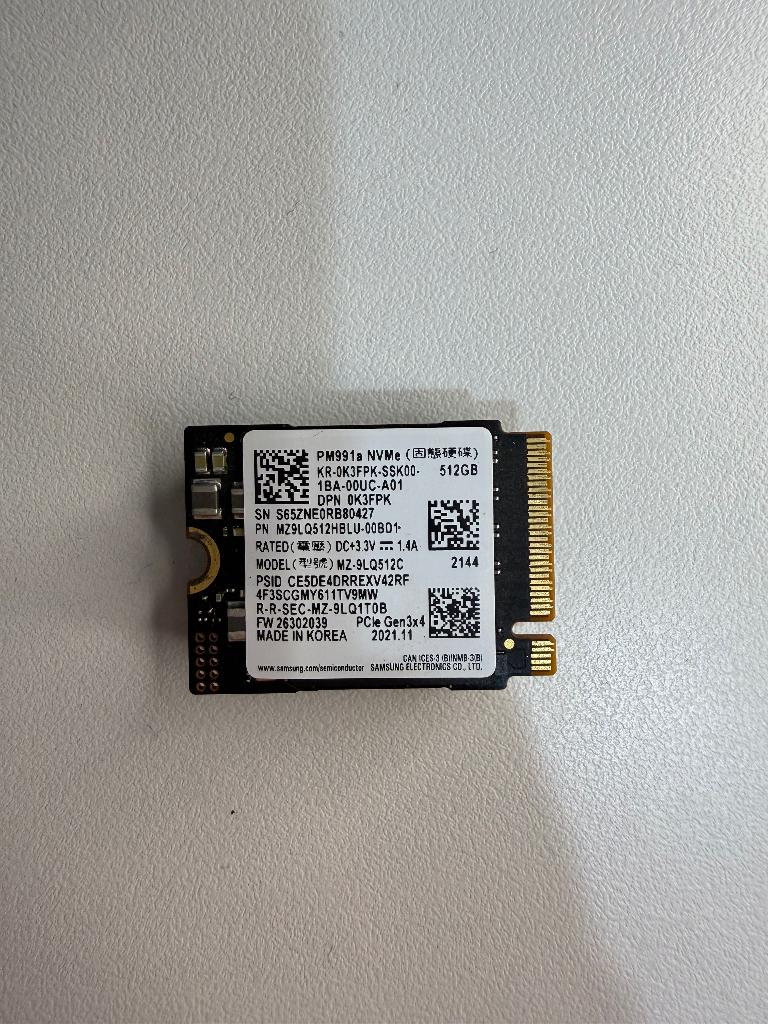 512Gb SSD Samsung PM991 PM991a NVMe M.2 Type 2230 Gen 3x4, Enlèvement ou Envoi, SSD, Interne, Utilisé