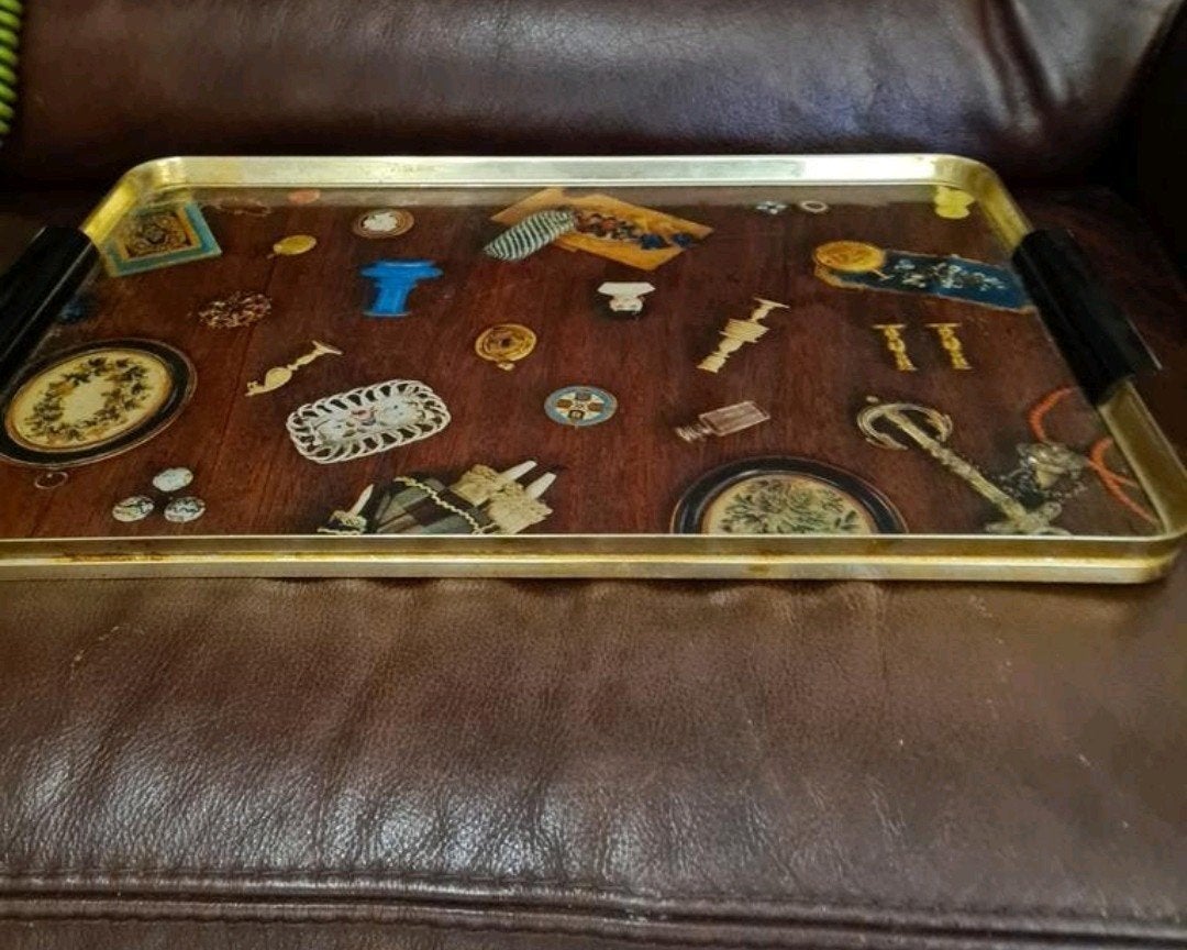 vintage Dienblad met nautische en reis thema, Ophalen of Verzenden, Dienblad