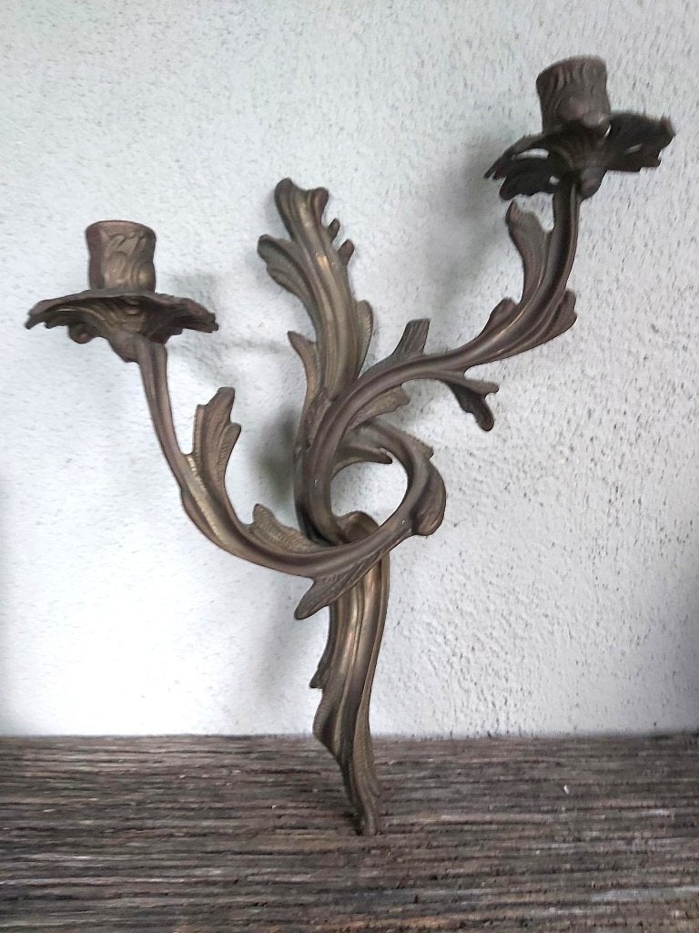 Prachtige oude wand kandelaar / wand lamp rococo stijl, Ophalen of Verzenden, Koper of Brons
