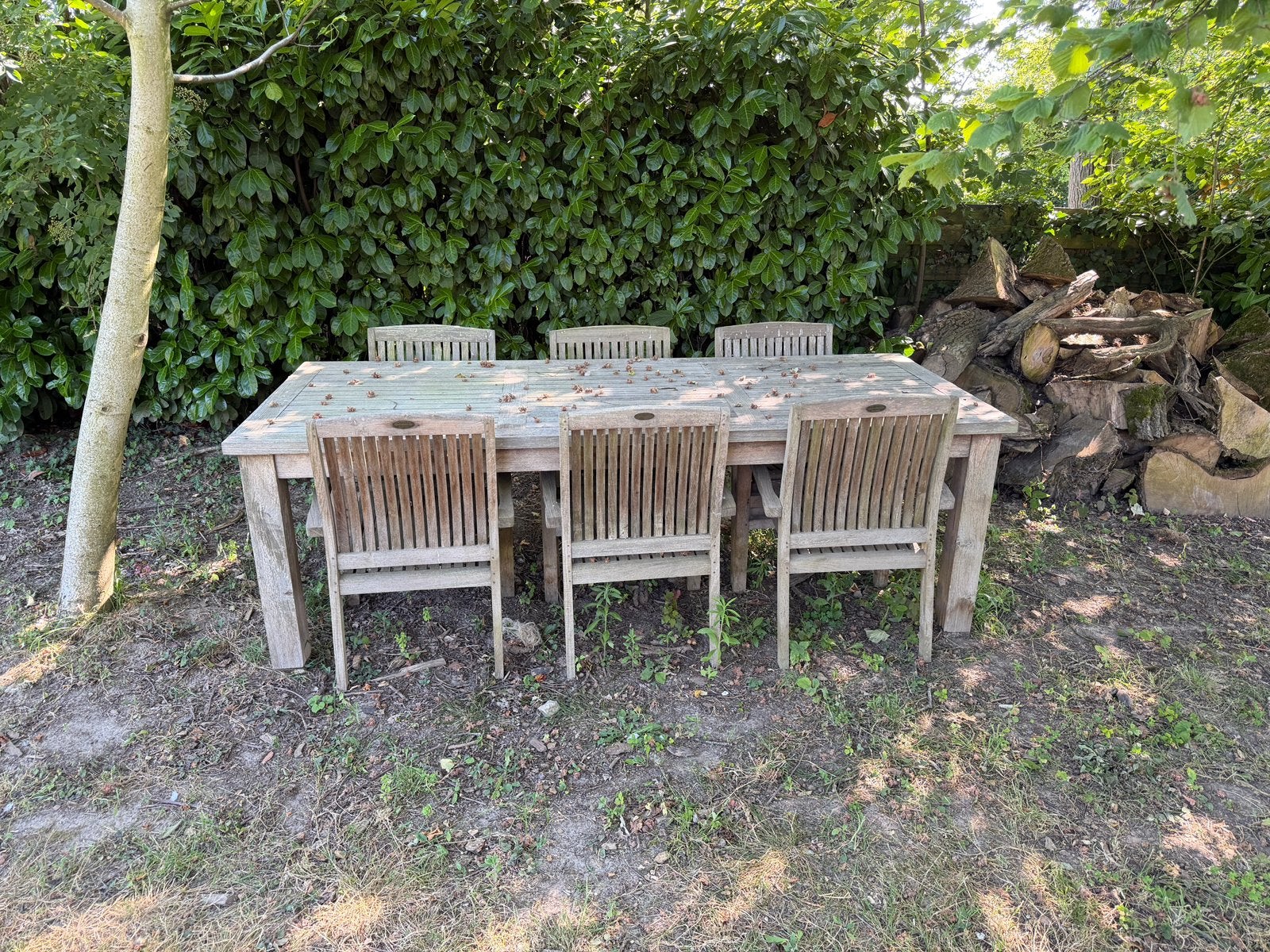 Teak tafel met 6 stoelen, Ophalen, Zo goed als nieuw