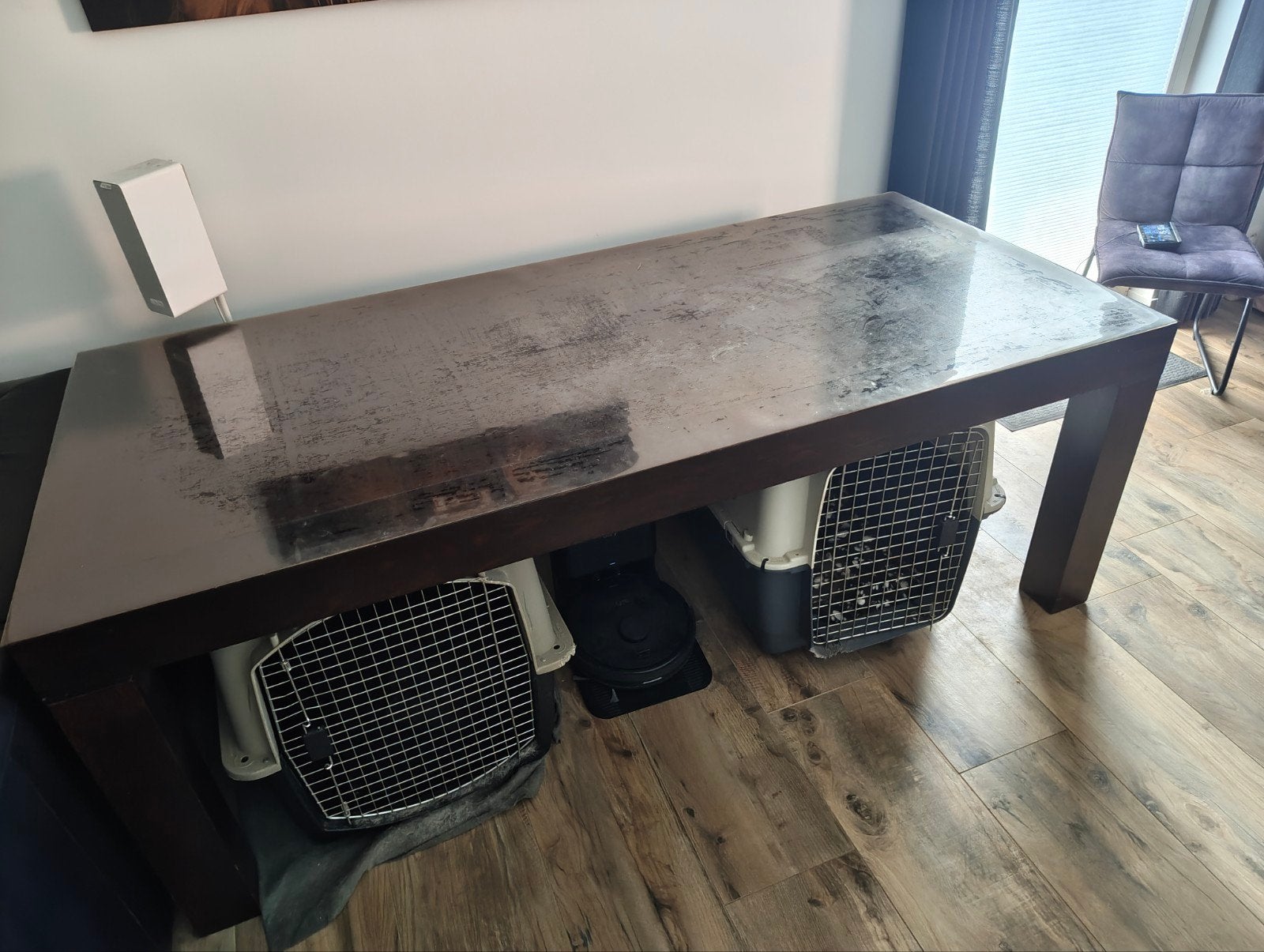 Houten eettafel voor 8 personen met beschermingszeil, Huis en Inrichting, Tafels | Eettafels, Ophalen, 100 tot 150 cm, 200 cm of meer