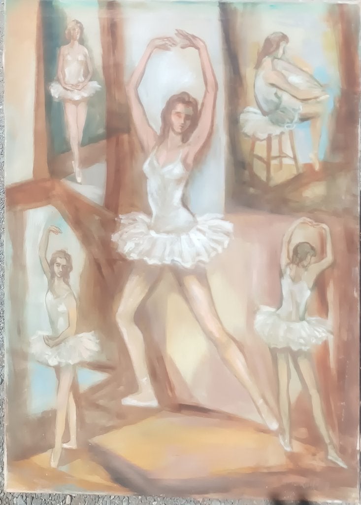 Martin Reisberg (1923-2020): Ballerina's (O/D, 70 x 90 cm, Antiquités & Art, Enlèvement ou Envoi, Signé, Peinture à l'huile, Toile