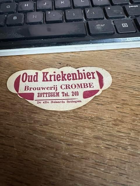 oud kriekenbier etiket label brouwerij Crombe Zottegem, Verzamelen, Ophalen of Verzenden, Nieuw, Overige typen, Overige merken