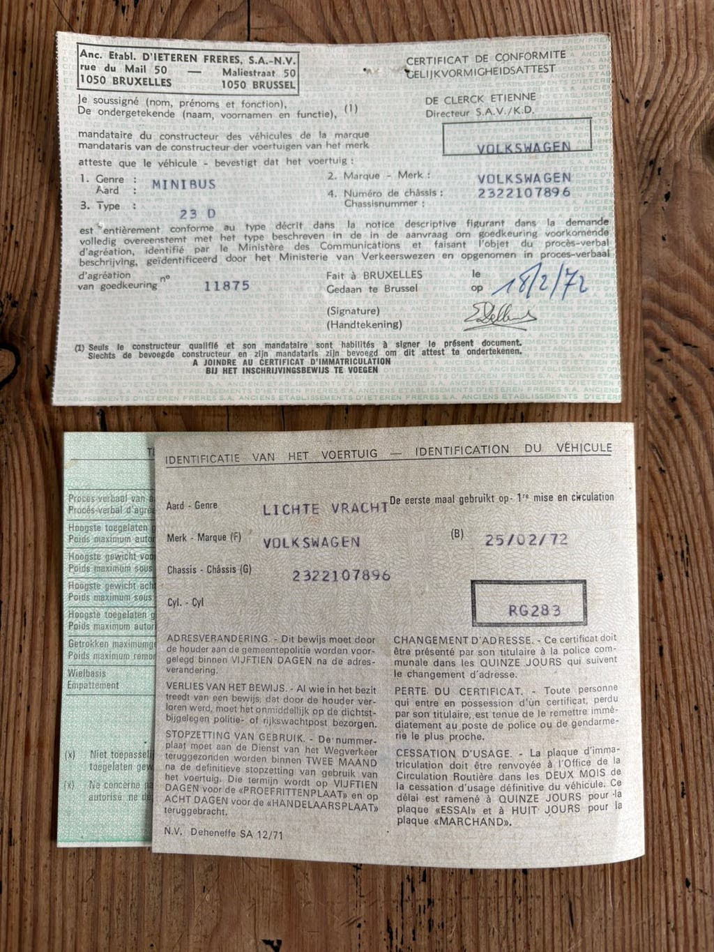 VW bus papieren 1972, foto 2