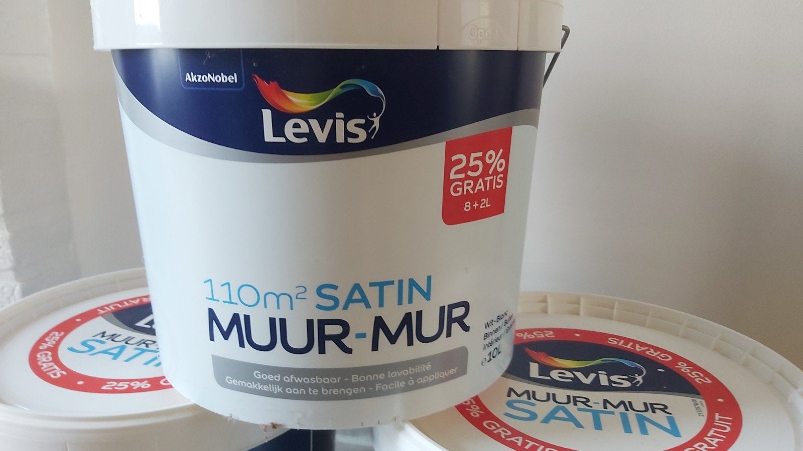 LEVIS MUURVERF WIT SATIN 10 LITER, Doe-het-zelf en Bouw, Verf, Beits en Lak, Ophalen, Wit, Verf