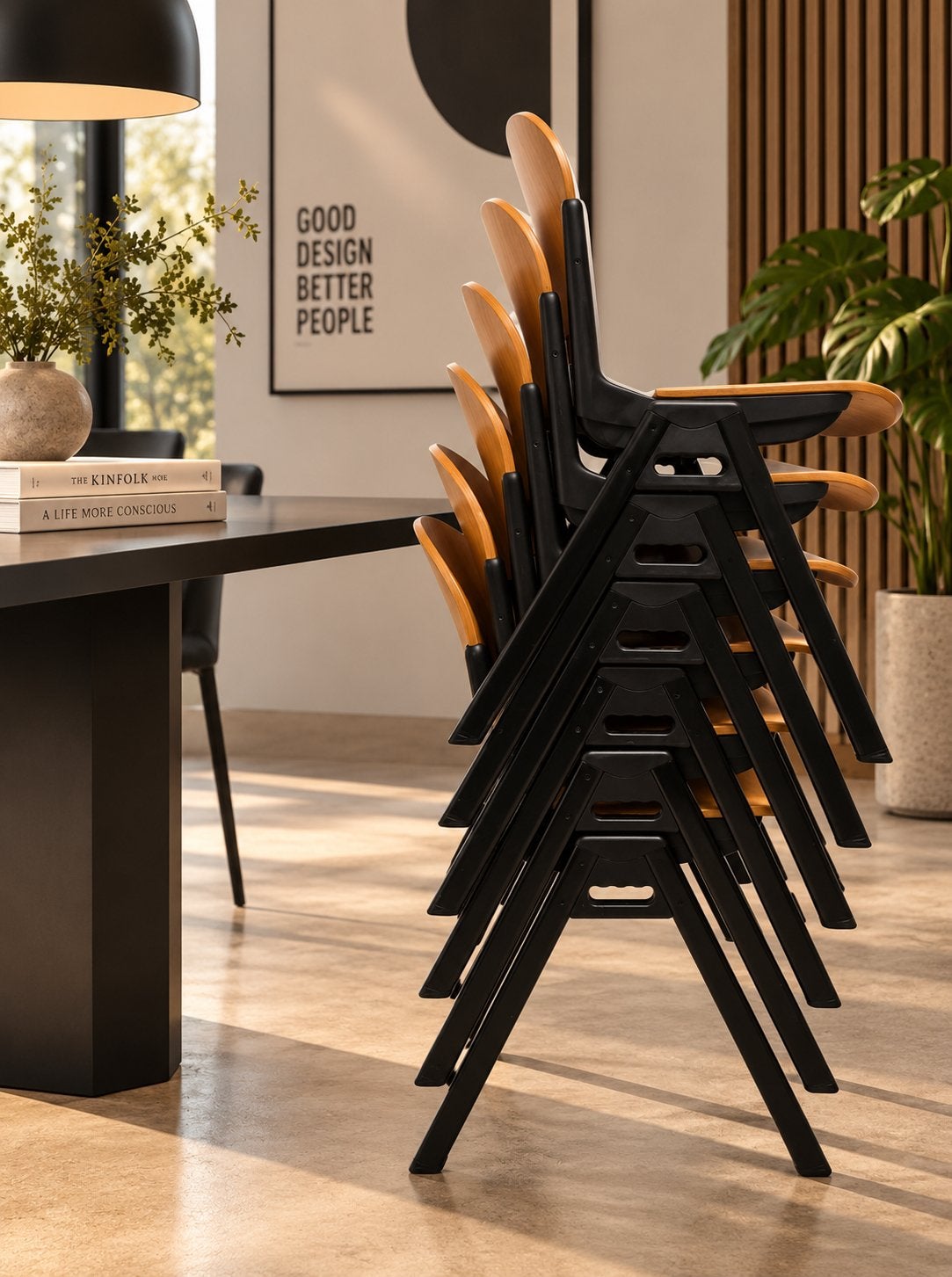 6 chaises vintage Giancarlo Piretti ComTract Castelli, Ensemble, Bois, Noir, Enlèvement
