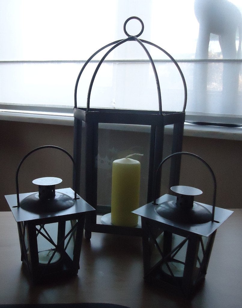 Metalen grijze kaarsenhouders (set van 3), Ophalen, Glas
