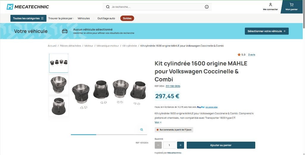 VW Aircooled - Kit Mahle cyl./pistons 85.5mm course 69mm, Auto-onderdelen, Motor en Toebehoren, Oldtimer onderdelen, Volkswagen