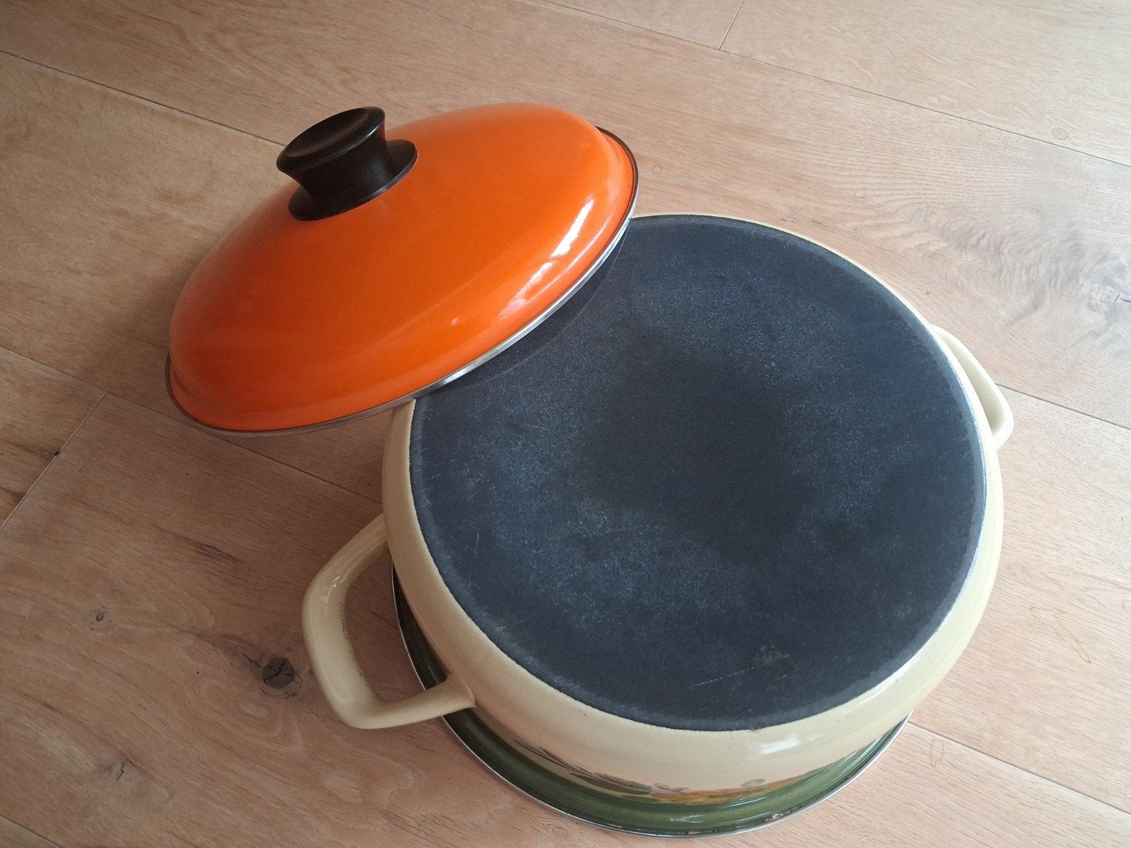 Flower power retro kookpot emaille, Huis en Inrichting, Ophalen of Verzenden, Emaille