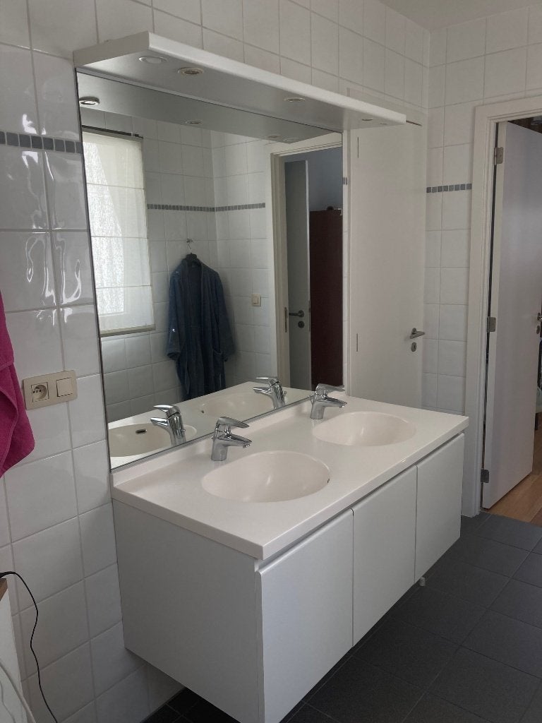 Meuble de salle de bain blanc deux vasques, Meuble lavabo, 100 à 150 cm, Utilisé, 50 à 75 cm