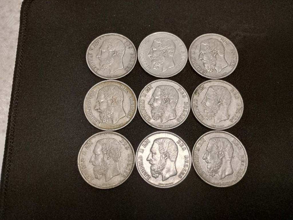 Leopold II 5F zilver set 1867-1875 – Prachtkwaliteit, Zilver, Ophalen of Verzenden, Losse munt, Zilver