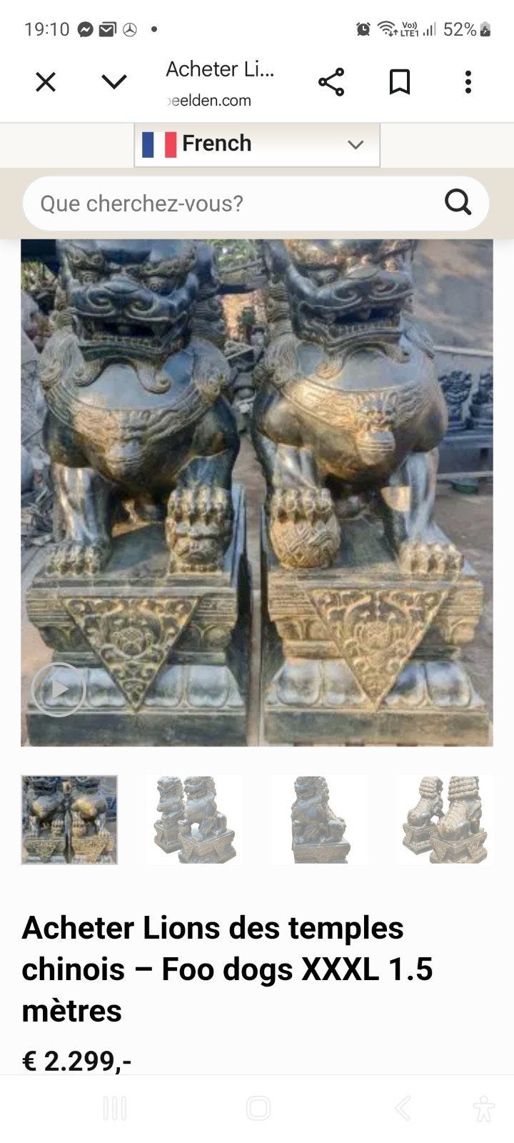 lions chinois extérieur 1,5 m, Enlèvement