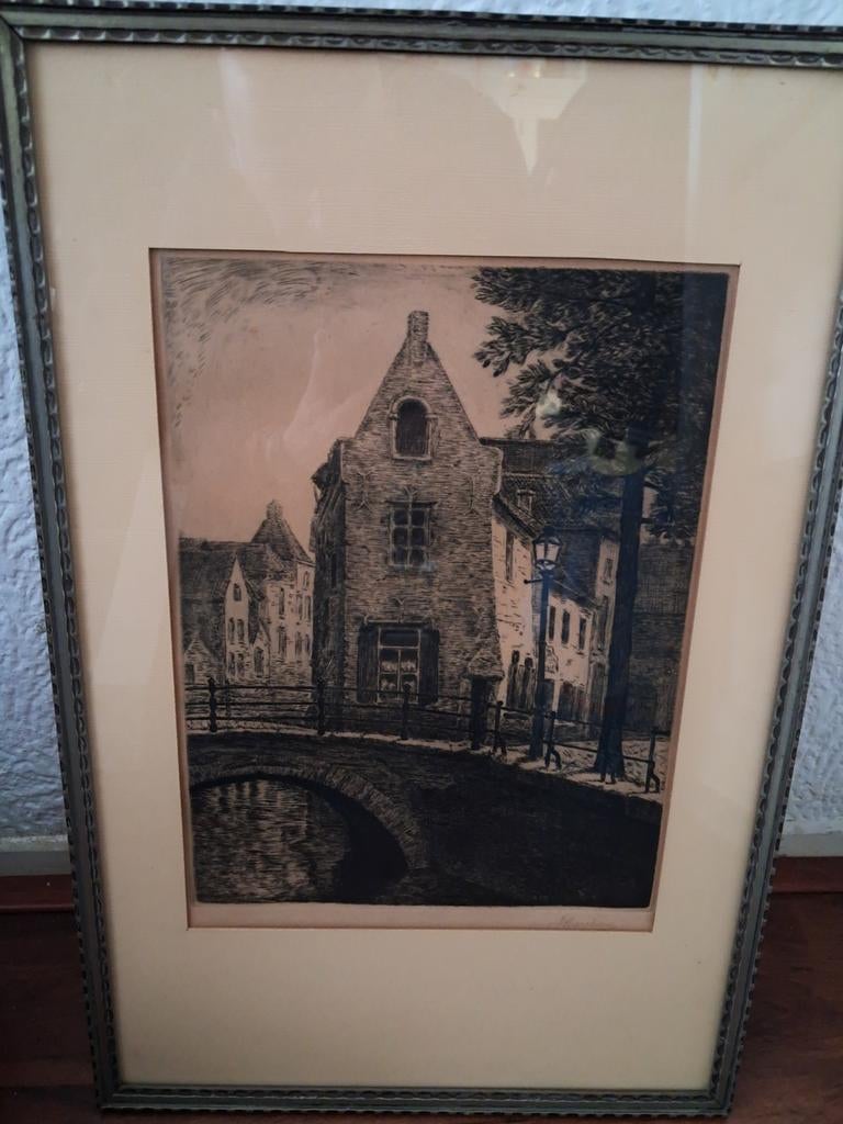 Ets oud Mechelen  Jan Marchau 1865-1952 gesigneerd, Ophalen of Verzenden