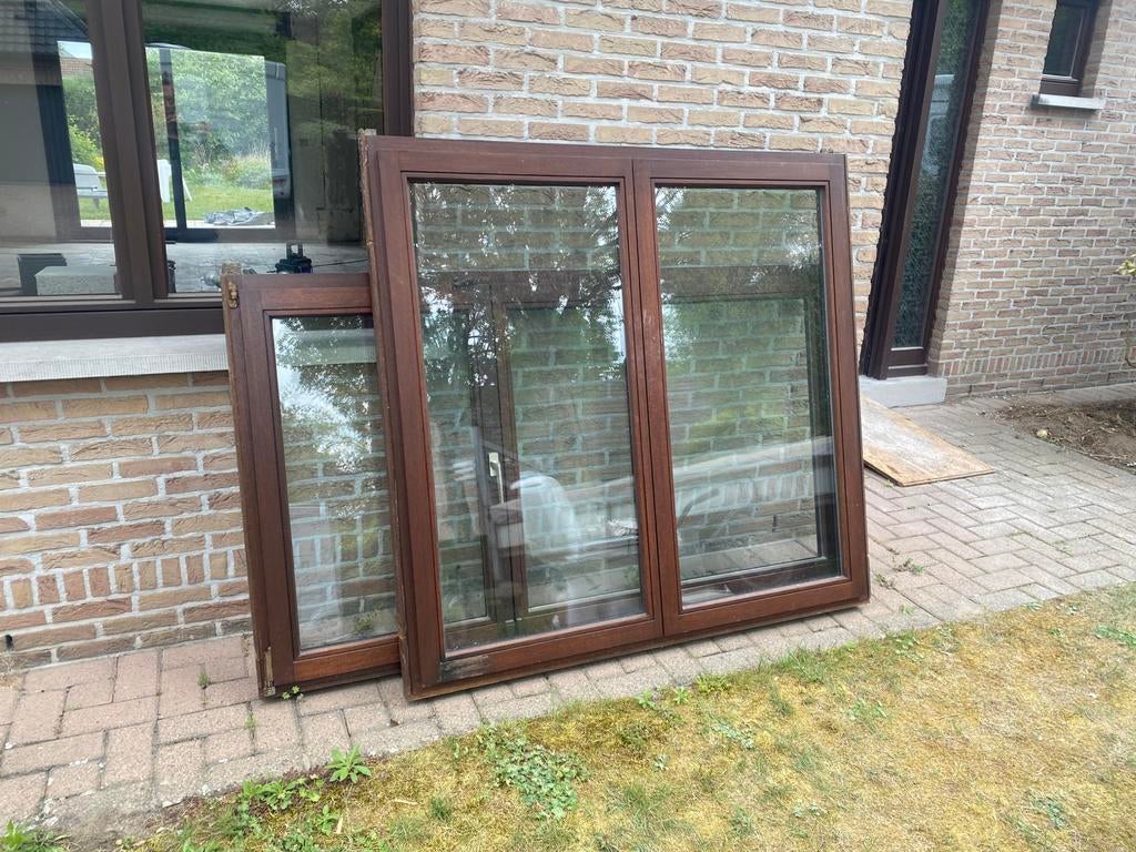 Raam te koop, dubbel glas, Ophalen, Gebruikt, Hout, Inclusief glas