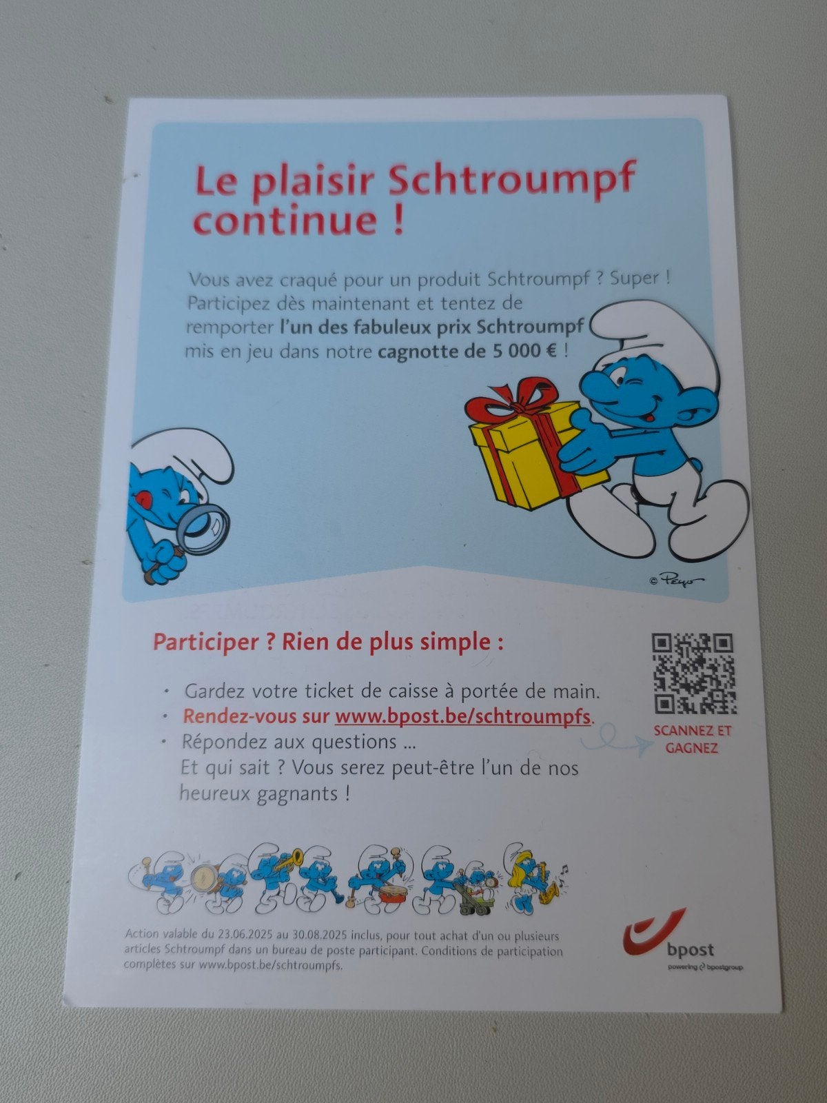 Publicité Schtroumpf bpost, Collections, Schtroumpfs, Envoi, Comme neuf, Autres Schtroumpfs, Autres types
