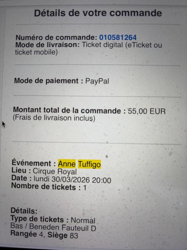 Tickets Anne Tuffigo, Tickets & Billets