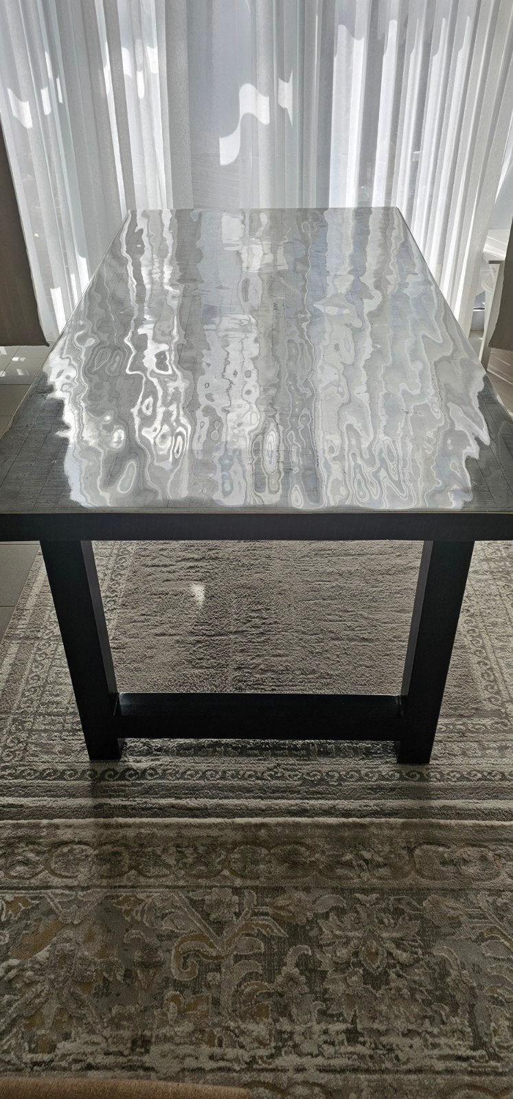 TABLE EN CHÊNE AVEC PIEDS EN ACIER, Maison & Meubles, Comme neuf, 100 à 150 cm, Enlèvement, Chêne
