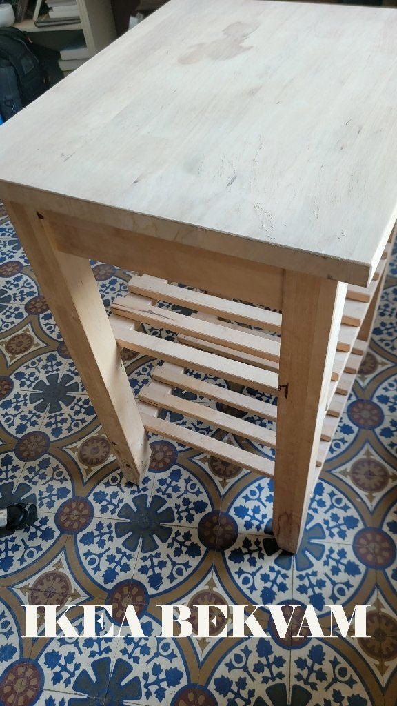IKEA trolleytrolley massief berkenhouten bijzettafel 85 cm, Ophalen, Gebruikt, 50 tot 100 cm, IKEA BEKVÄM