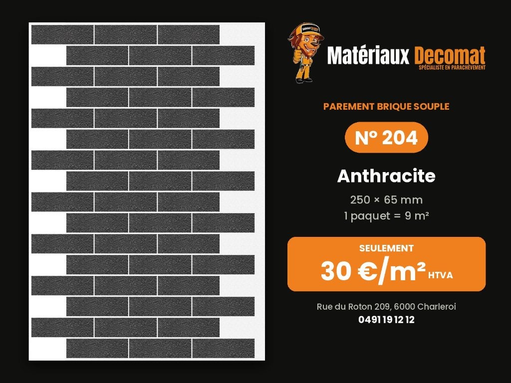 Parement brique souple - N 204 Anthracite - 30 €/m², Bricolage & Construction, Enlèvement, Neuf, Briques