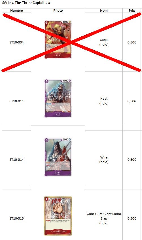 Cartes japonaises One Piece – ST10 – The Three Captains, Enlèvement, Comme neuf