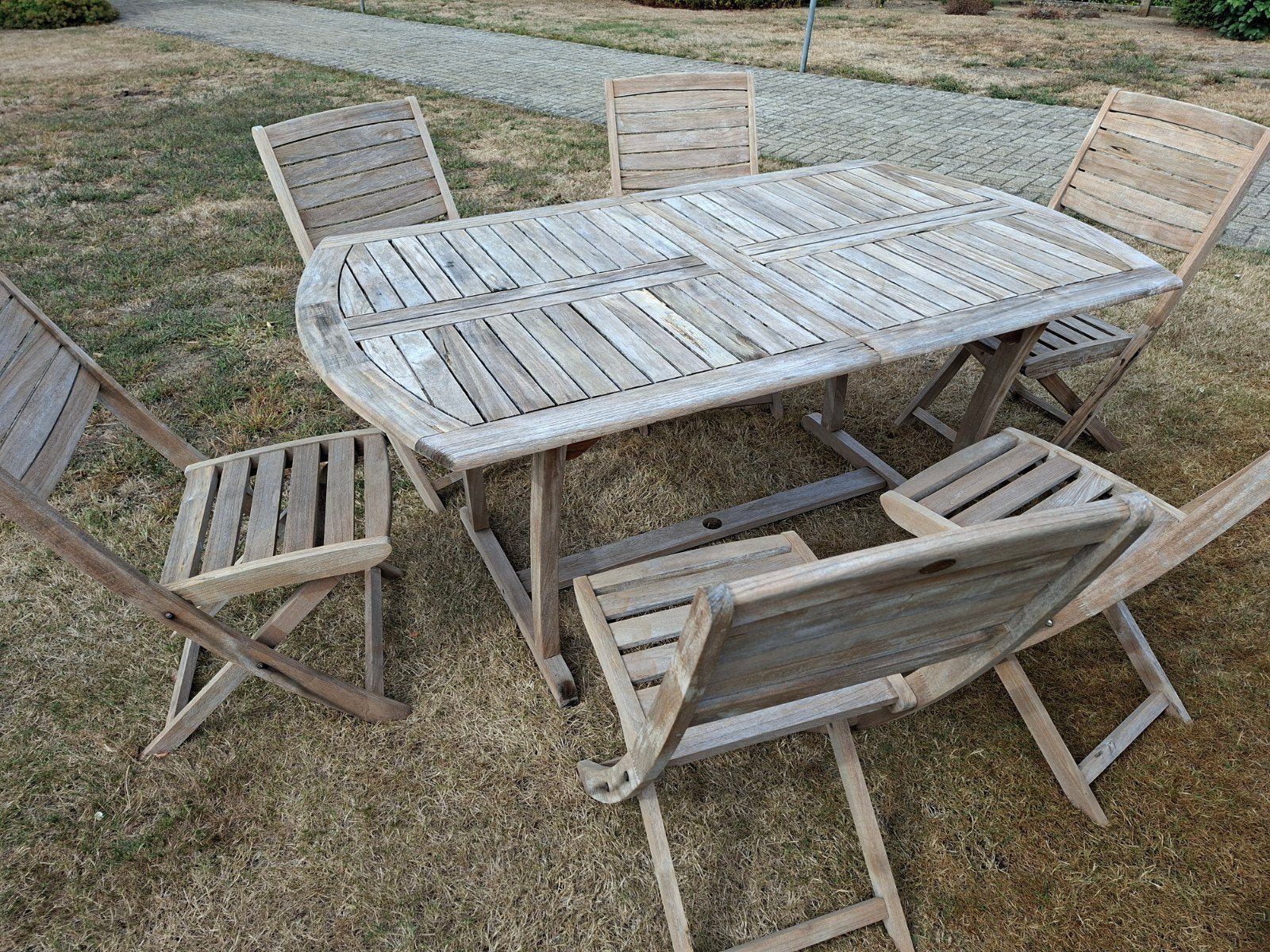 Teakhouten tuinset 6 plooistoelen, Ophalen, Tuinset