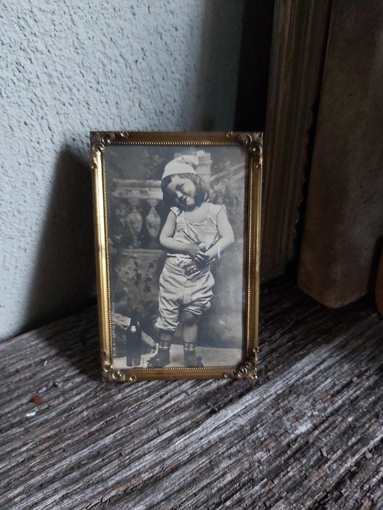 Schattig vintage deens fotolijstje  randafwerking & bol glas, Ophalen of Verzenden