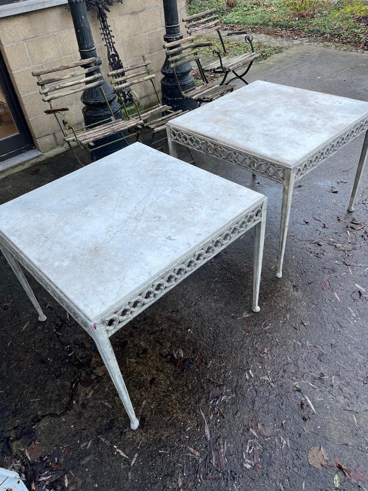 2 marmeren tafels 1m metal base 1830/1850, Ophalen