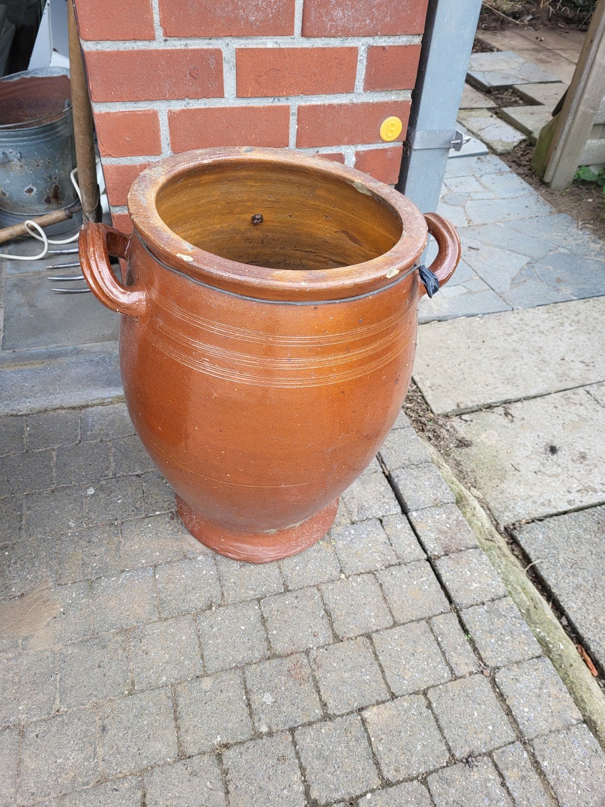 grote bruine boterpot., Ophalen