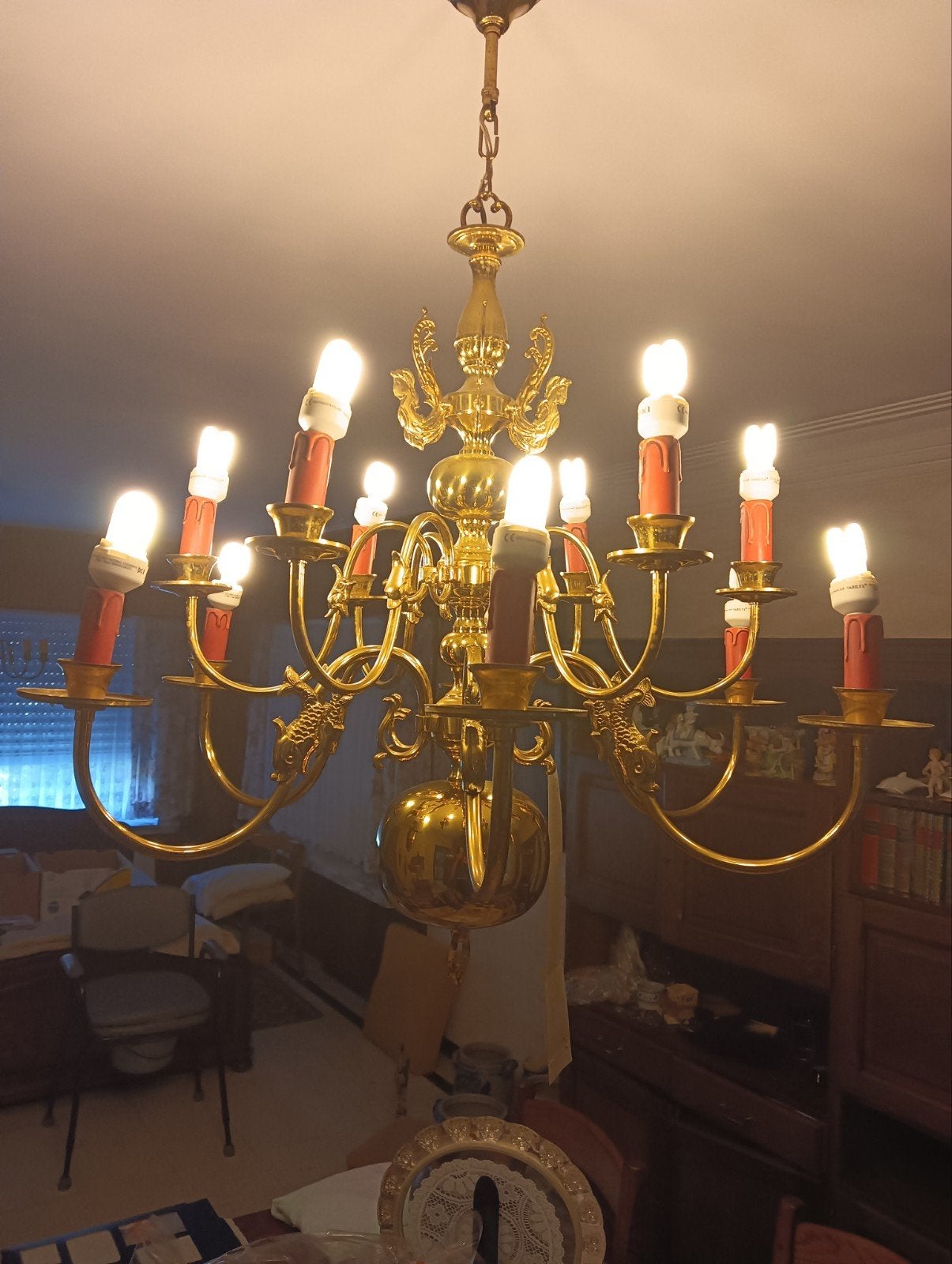 Koperen luster, Huis en Inrichting, Lampen | Kroonluchters, Ophalen