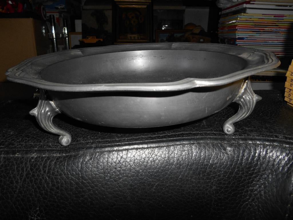 Corbeille/Plat 3 pieds en étain poinçon ange 32cm, Enlèvement ou Envoi