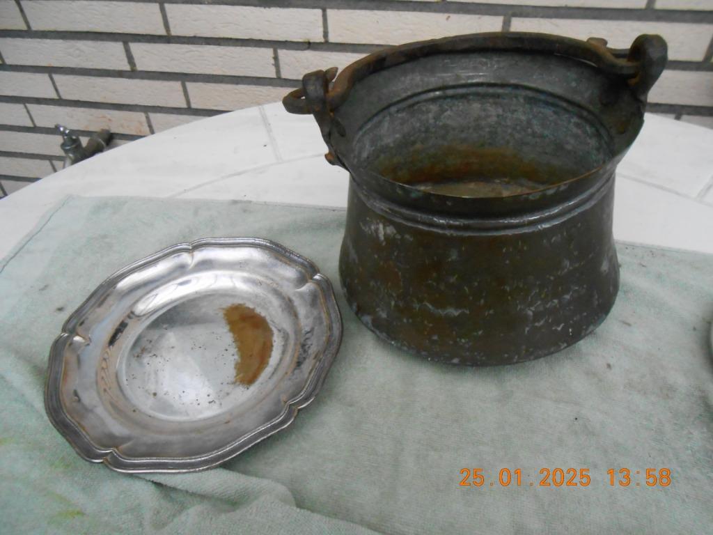 kopere pot plus verzilverd schaaltje, Ophalen of Verzenden, Gebruikt