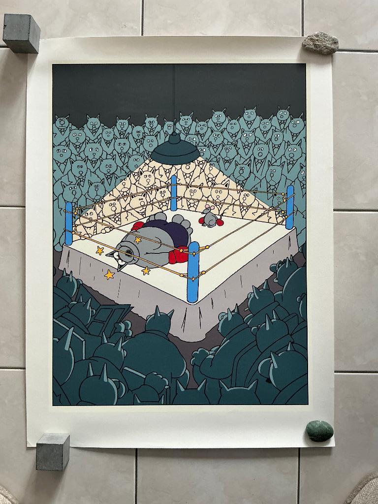 Affiche de Geluck, le Chat, le ring. Voir description., Enlèvement ou Envoi, Comme neuf