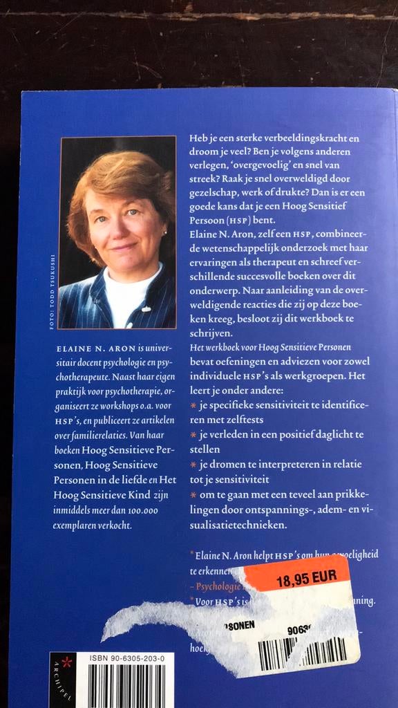 Elaine N. Aron - Het werkboek voor Hoog Sensitieve Personen, Ophalen of Verzenden, Elaine N. Aron