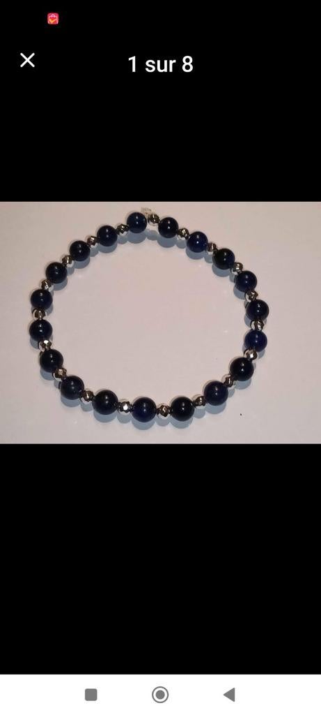 Bracelet élastique avec perles de lapis lazuli, Enlèvement, Avec pierre précieuse, Bleu, Neuf