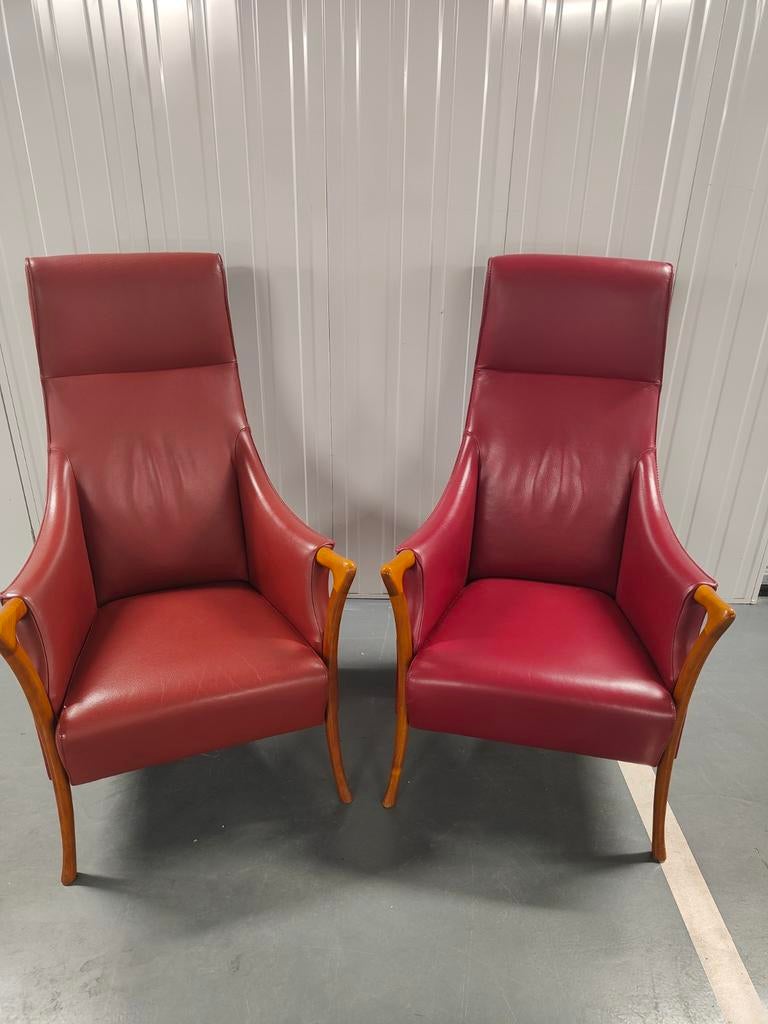 Twee rood lederen Giorgetti Progetti 64240 Highback, Ophalen, Twee, Zo goed als nieuw, Leer