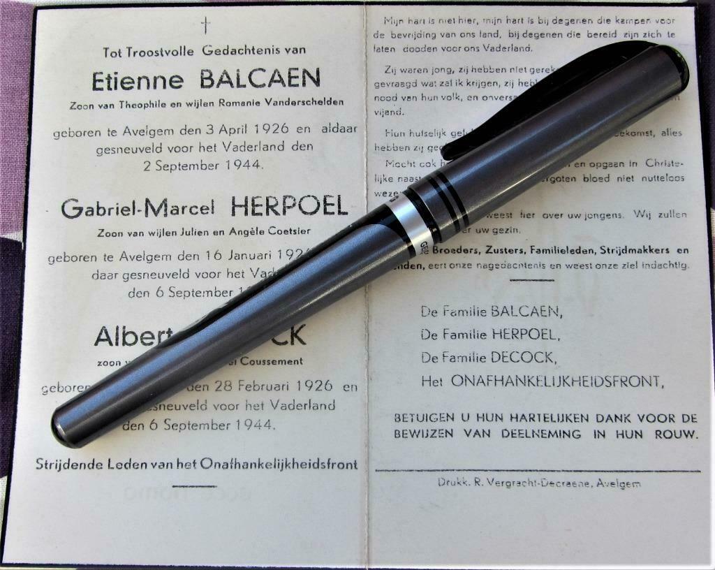 DOODSPRENTJE SOLDATEN ETIENNE BALCAEN, HERPOEL, DECOCK -WO 2, Enlèvement ou Envoi, Image pieuse