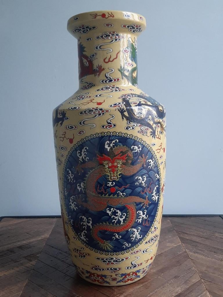 Vase chinois en forme de dragon jaune, Maison & Meubles, Moins de 50 cm, Jaune, Poterie ou Porcelaine, Comme neuf