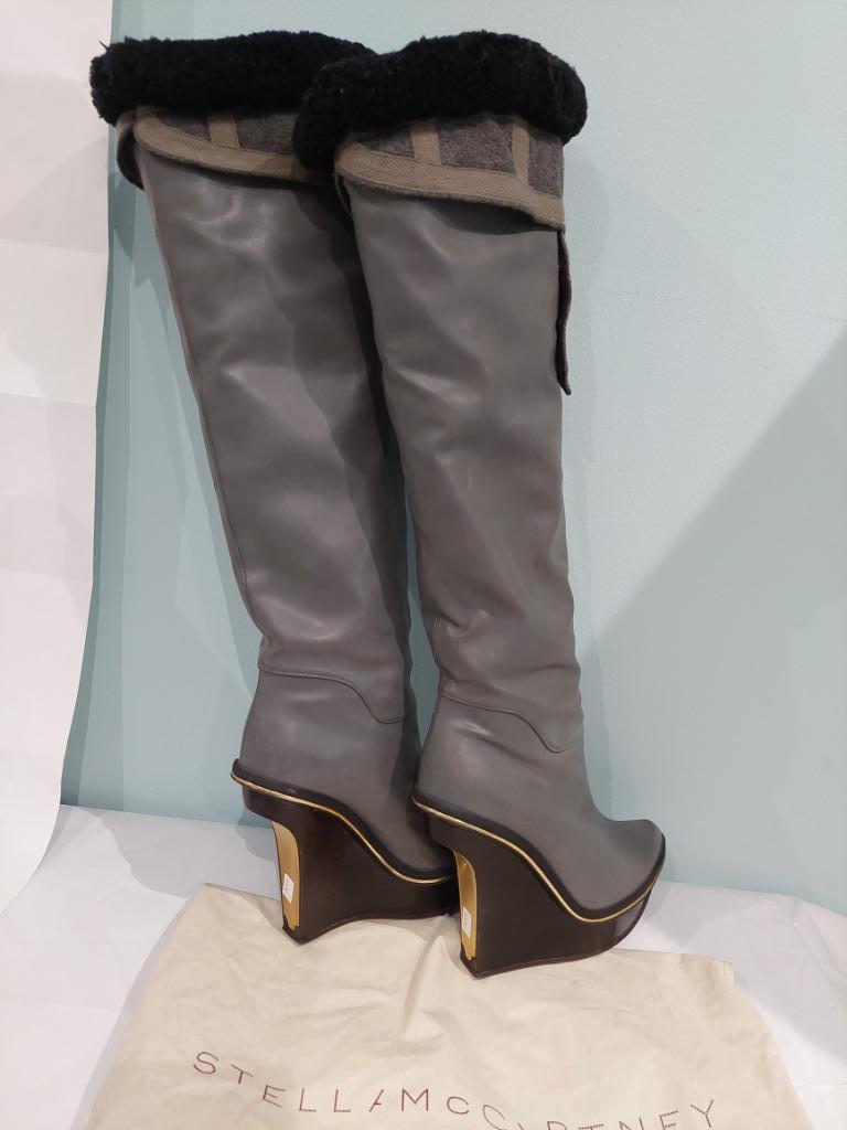 636C* Stella MC Cartney sexy hautes bottes full cuir (37), Gris, STELLA MC CARTNEY, Porté, Bottes hautes