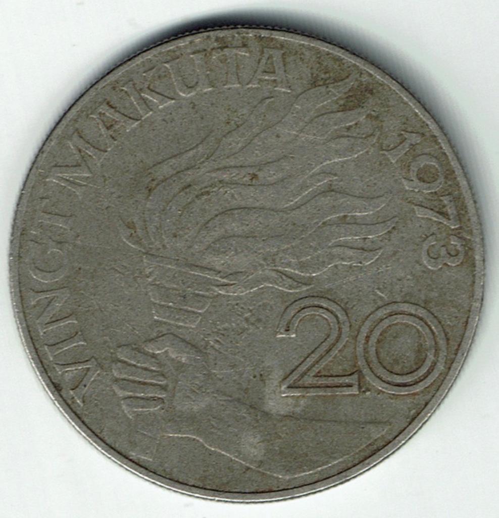 20 Makuta 1973 Zaïre, Postzegels en Munten, Munten | Afrika, Verzenden, Overige landen, Losse munt